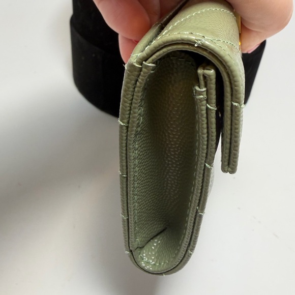 SOLD Saint Laurent Grain De Poudre Matelasse Chevron Small Envelope Wallet Sage - Picture 11 of 13